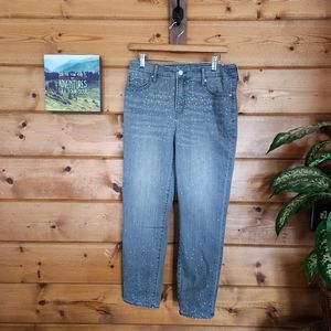 Chicos 💜 Scattered Stones Slimming Straight Leg Gray Ankle Jeans Stretch 8 X27"